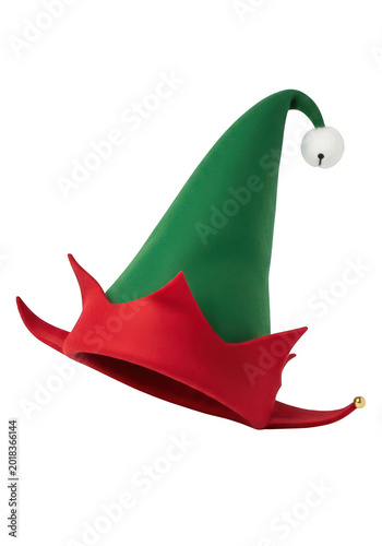 Bright green and red elf pointy hat
