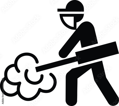 Worker doing fogging or spraying disinfectant with thermal fogger machine silhouette vector illustration