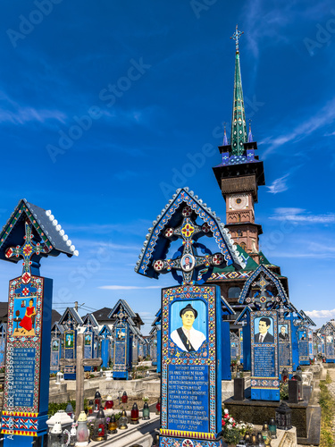 Merry Cemetery of Săpânța with Church, Maramureș, Romania