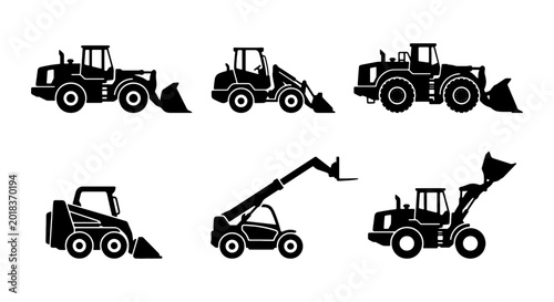 Tableau sur toile Construction Vehicle Icons Set: Wheel Loader, Skid Steer, Telehandler, Excavator