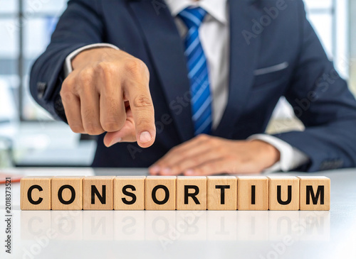 Consortium - Geschäftsmann zeigt auf den Text 
