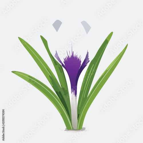 Vibrant watercolor depiction of a stylized flower with bright green leaves isolated