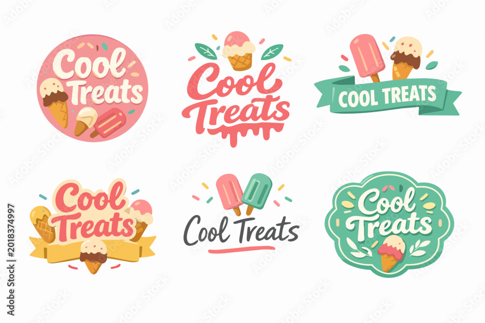 Fototapeta premium Cool treats logo collection with ice cream, popsicles, and sorbet for dessert shops and summer branding