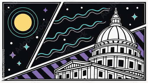 Bild auf Leinwand Modern Abstract Illustration of a Capitol Government Building with Geometric Sta