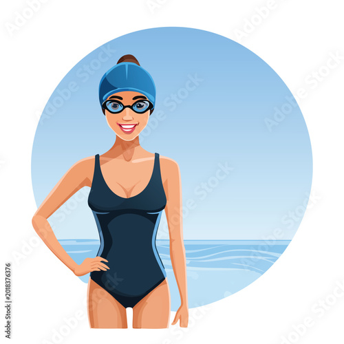 Woman swimmer with swimming cap and goggles illustration