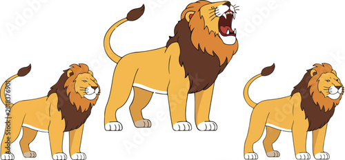 Canvas Print Cartoon lion character vector set featuring roaring central animal with six smal