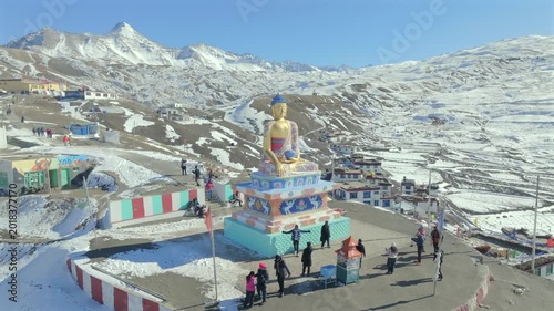 Aerial view of Buddha statue at Langza village in Spiti Valley Himachal Pradesh India