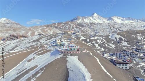 Aerial view of Buddha statue at Langza village in Spiti Valley Himachal Pradesh India