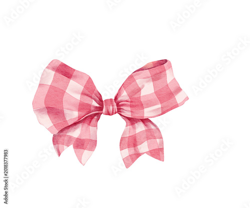 Pink Gingham Bow Watercolor Clipart