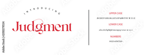 Fotografi Judgment typography, introducing text, red logo, vector labels, case styles