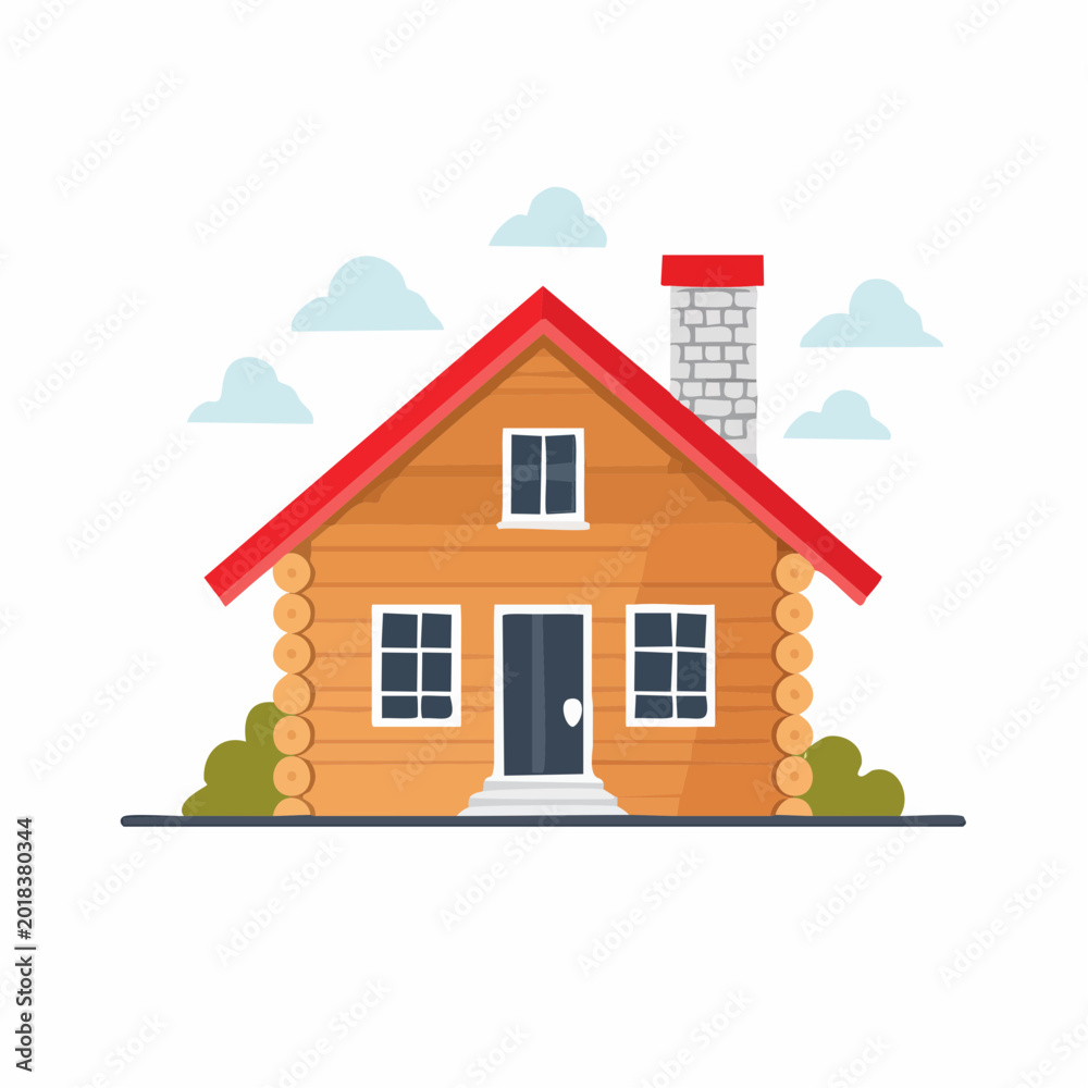 Fototapeta premium Cozy Log Cabin with Red Roof and Chimney