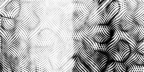 Dotted halftone texture background. Black and white pop art gradient overlay. Fading grunge gritty noise wallpaper. Weathered pixelated comic backdrop. Vector bitmap subtle vanishing surface