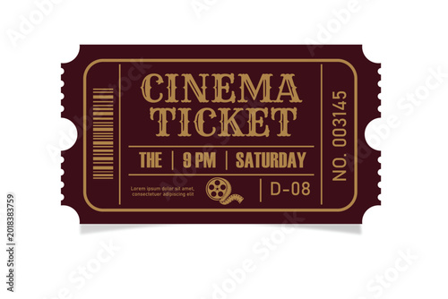 Vintage cinema movie ticket stub design with reel film border vector Vector
