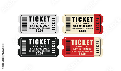 Fotografía Ticket stubs for event admission with barcode and text design vector Vector