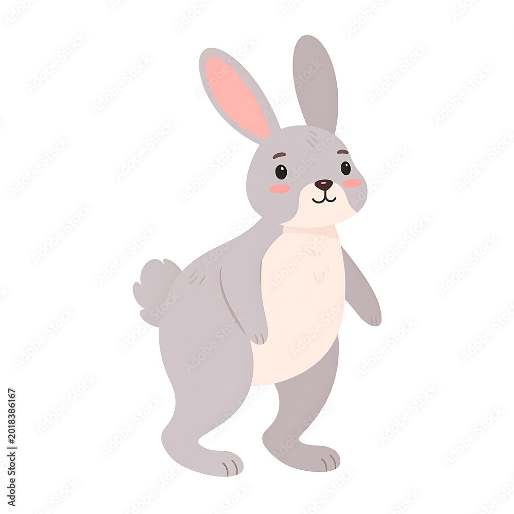 Fototapeta premium Cute cartoon rabbit standing alone.