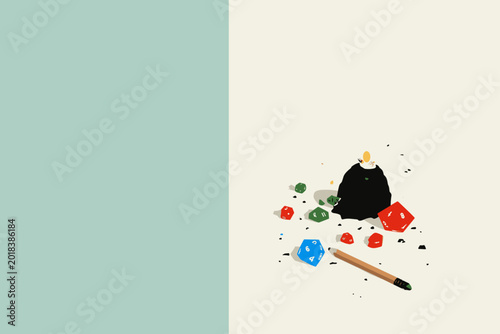 Картината върху платно Polyhedral Dice Scattered on Parchment Map for Tabletop Gaming