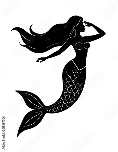 Mermaid Silhouette Mythical Sea Creature.