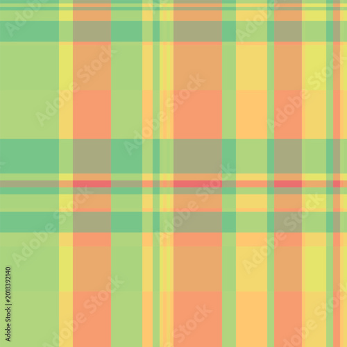 Horizontal tartan seamless texture, mint plaid background textile. Bedroom check pattern vector fabric in green and yellow colors.