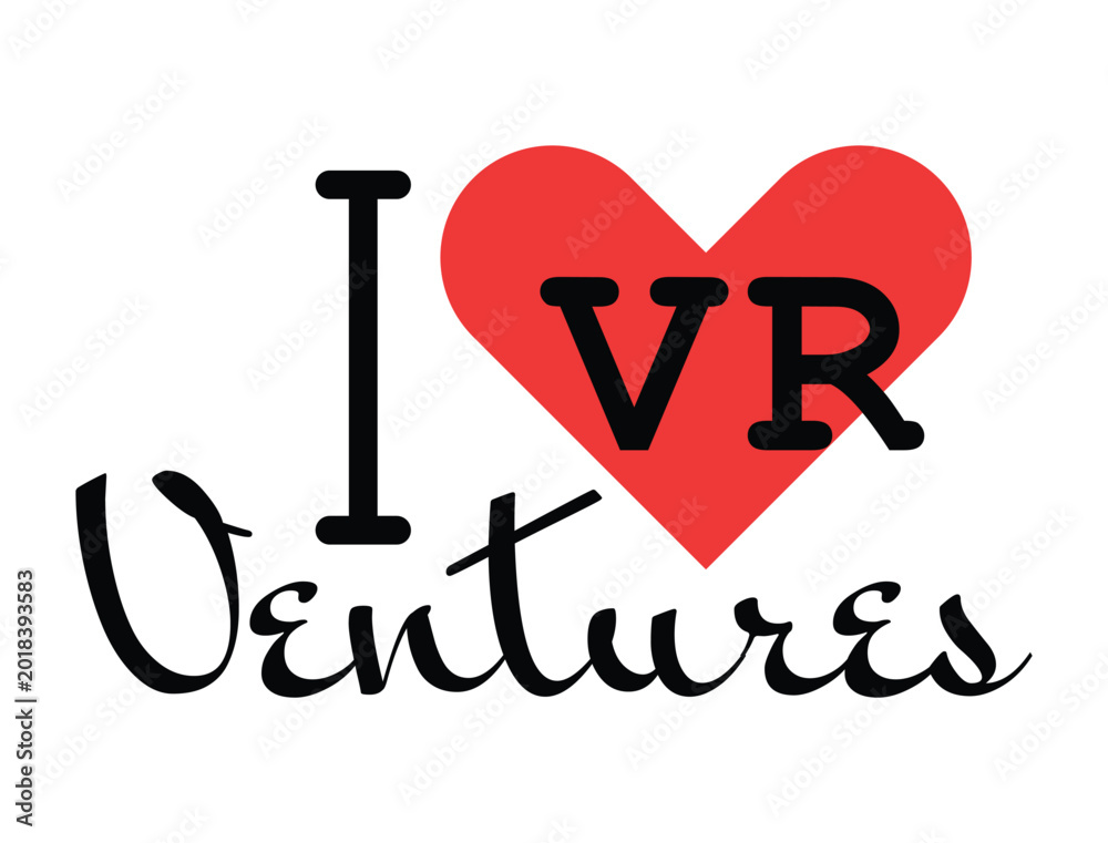Fototapeta premium I love VR Ventures creative slogan. Hand drawn letters with red heart. Vector illustration, lettering in modern design