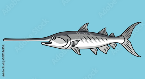 Φωτογραφία Illustration of a Swordfish on a Blue Background