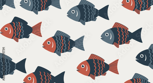 Seamless Pattern of Stylized Fish Illustration