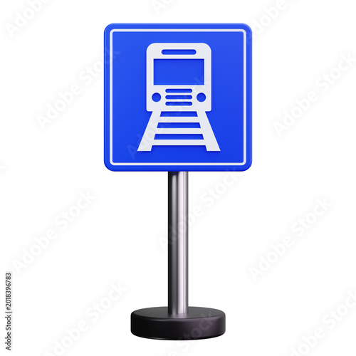 3D Railway Station Train Road Sign