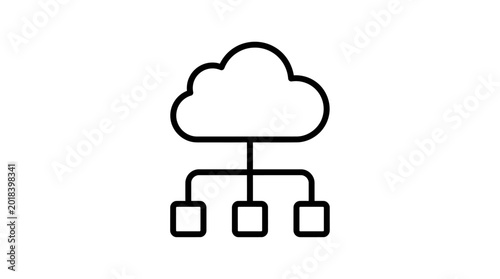 Cloud network diagram illustrates remote server connection and distributed data processing for modern computing systems.