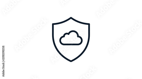 Shield containing a cloud icon illustrates the concept of secure data protection and encrypted online backup systems.