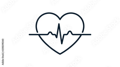 Heart icon with a rhythmic pulse line represents cardiovascular health and medical monitoring systems for patient diagnostics.
