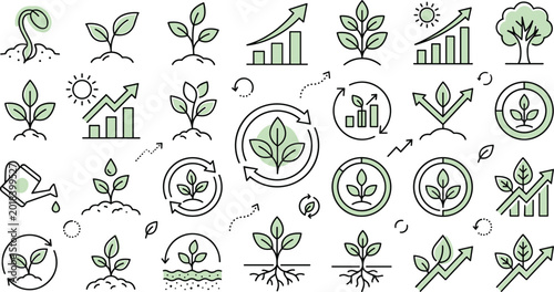 Foto Sustainable Business Growth and Eco Friendly Development Icon Set featuring Plan