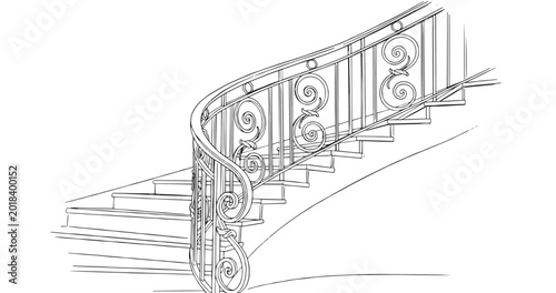 Staircase Railing Architecture Line Art Illustration Interior Design Concept