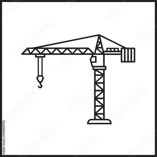 Schilderij op canvas Professional Black and White Vector Icon of a Tower Crane with Counterweight for