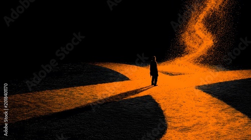 Artistic narrative capturing a person at a crossroads boldly choosing an impulsive path that sparks transformative emotional arousal and vivid energy