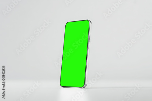 Green screen smartphone mockup on white background for advertising and branding 4k