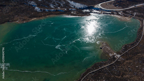 Frozen Sister Lakes in Tibet During Winter, Scenic Alpine Landscape in Western China