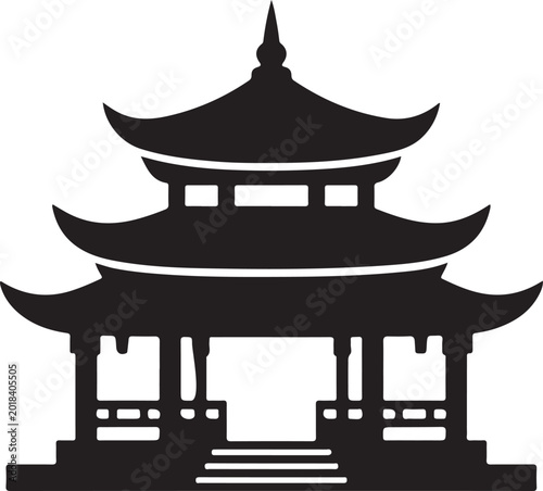 Fotografia Cultural pavilion or pagoda-style building icon vector for Asian architecture an