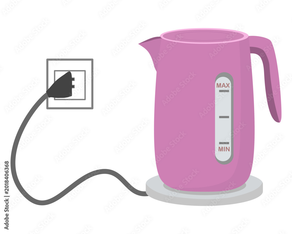 Obraz premium Electric Kettle Illustration with Power Plug and Water Level Indicator