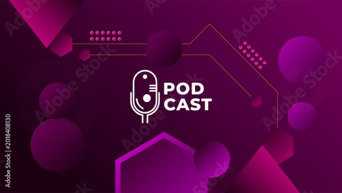 Abstract Podcast Dark Background With Geometric Circle Hexagon Shapes Pink Gradient Colorful Simple Modern Design Vector. Good For Cover Design, Banner Design, Web Design, Social Media Template