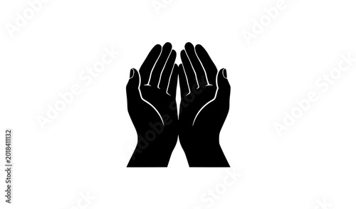 Tableau sur toile Human hands in prayer silhouette pose spiritual supplication vector illustration