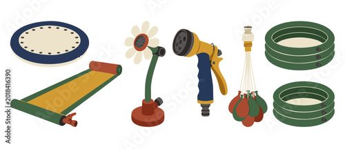 Fotografía Summer Garden Water Toys Set: Sprinkler, Hose Nozzle, Inflatable Pools and Slip