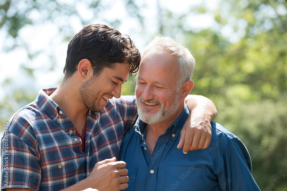 Fototapeta premium Happy father and son bonding outdoors