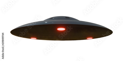 Bild auf Leinwand Recreated 3d Image of a classic flying saucer UFO, UAP with red lights on a transparent background