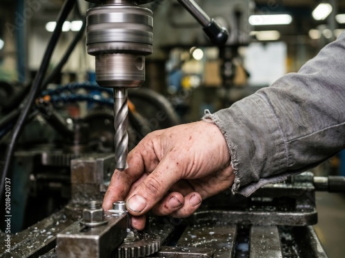 Unsafe Worker Hand Placement Near Rotating Drill Machine in Factory