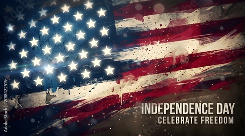 American flag with grunge texture and bokeh lights