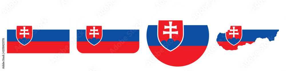 Fototapeta premium slovakia circular flag, slovakia rectangular flag, and slovakia map flag flat icon