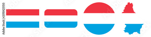 luxembourg circular flag, luxembourg rectangular flag, and luxembourg map flag flat icon