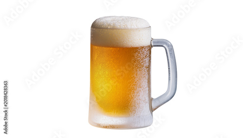 Foto Frothy golden beer inside frosty glass mug with handle