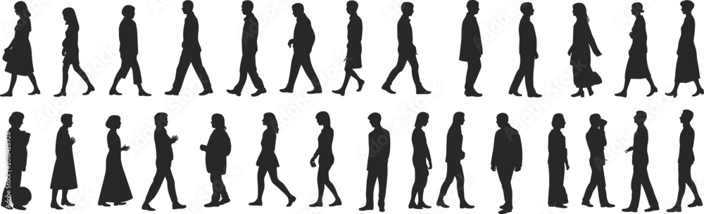 Obraz premium Walking People Silhouette Collection with Men and Women Pedestrian Poses for Urban Lifestyle Design