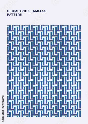 Blue geometric seamless pattern with interlaced lines