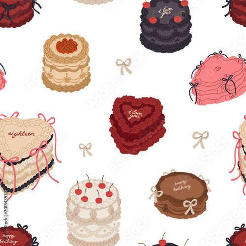 Vintage festive cakes, seamless pattern design. Background for confectionery ...